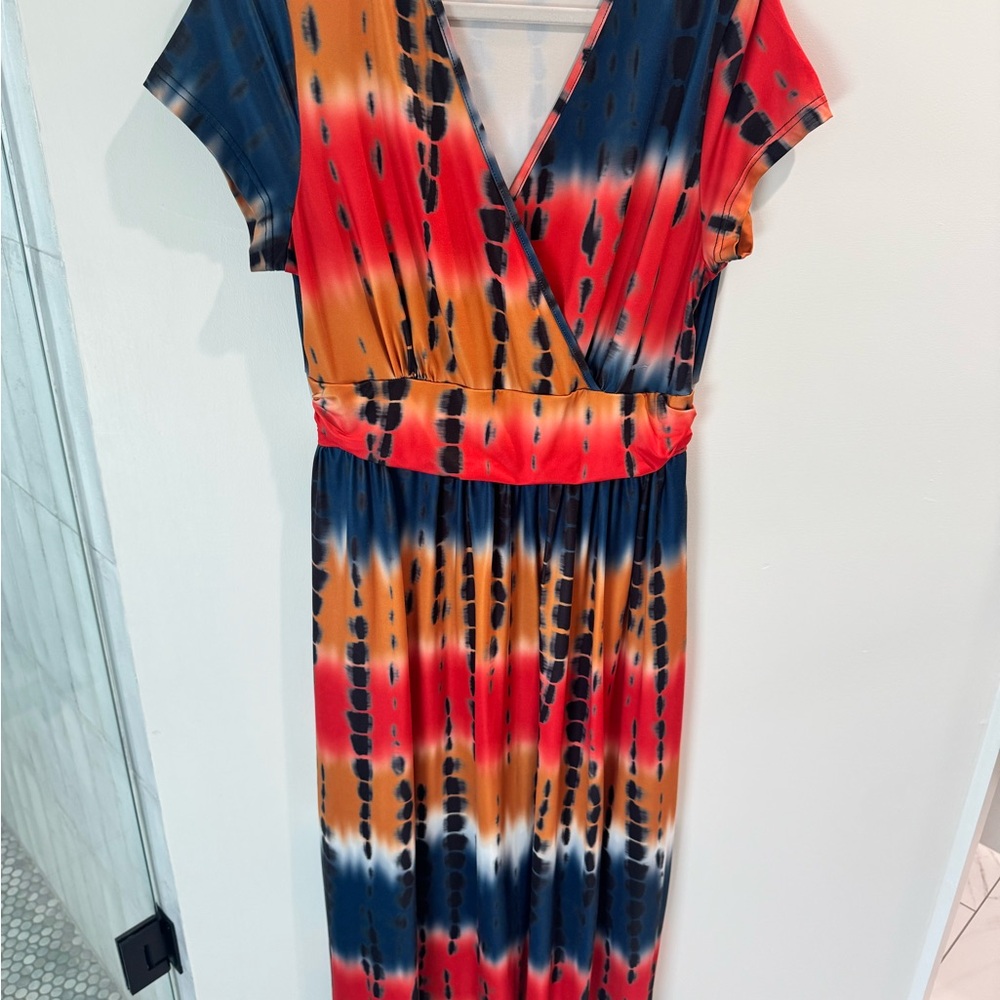 Tie-Dye Maxi Dress in Red and Blue